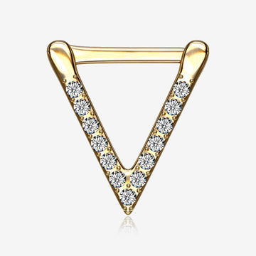 Golden Urban Chevron Arrow Geometric Triangle Multi-Gem Clicker Hoop Ring-Clear Gem